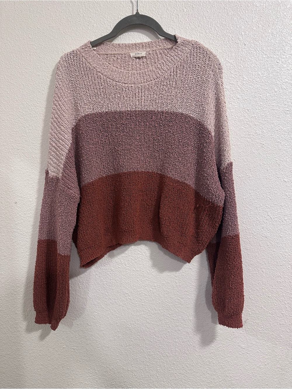 debut Pink and Rust Colorblock Crewneck Sweater